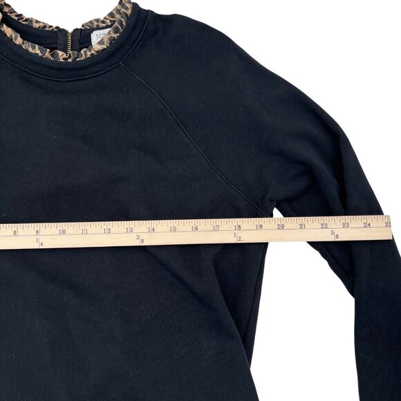 J.Crew Black Sweatshirt With Leopard Trim Crewneck Cotton Womens Size L - Picture 5 of 8